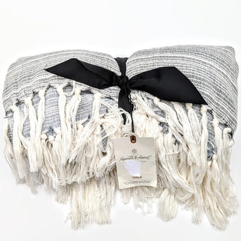 Knotted Fringe Throw Blanket Blue & White - Hearth & Hand™ with Magnolia: Cotton Dobby Weave, Farmhouse Style, 55"x 80"