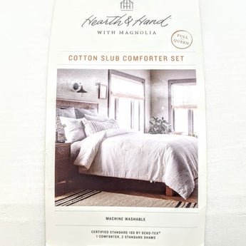 3pc Slub Center Stripe Comforter Set Sour Cream (Full/Queen) - Hearth & Hand™ with Magnolia