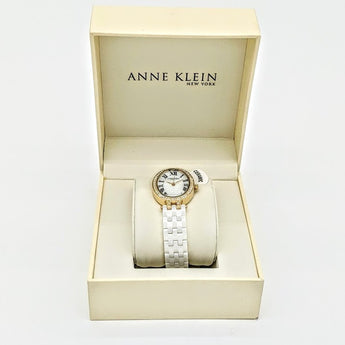 Anne Klein Ladies White Ceramic & Gold Tone PVD Quartz Watch 12-2350GPWT