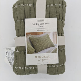 Standard Yarn Dye Crinkle Grid Quilt Sham Moss Green - Threshold™: Cotton Material, OEKO-TEX Certified, 200 Thread Count