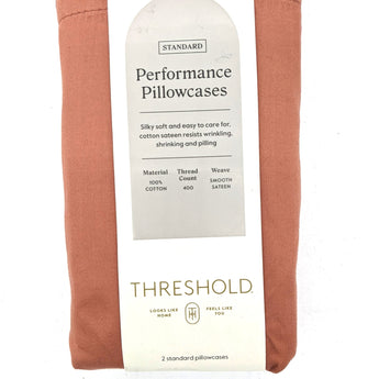 Standard Solid Performance 400 Thread Count Pillowcase Set Rust - Threshold™: Cotton Sateen, Machine Washable, OEKO-TEX Certified