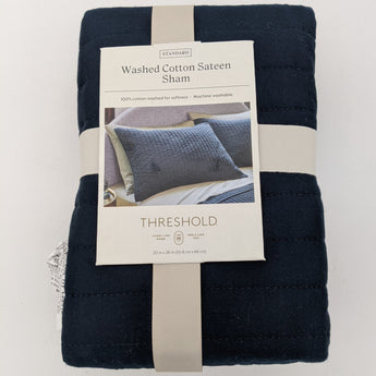 Standard Washed Cotton Sateen Quilt Sham Dark Navy - Threshold™: 250 Thread Count, OEKO-TEX Certified, Machine Washable