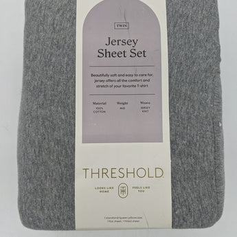 Twin Cotton Jersey Sheet Set Heather Gray - Threshold™: 100% Cotton, OEKO-TEX Certified, Includes 3 Pieces